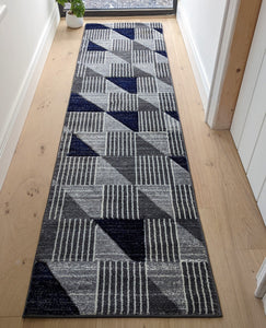Navy Blue Long Geo Hall Runner Rug - Boston