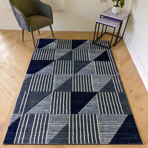 Navy Blue Long Geo Hall Runner Rug - Boston