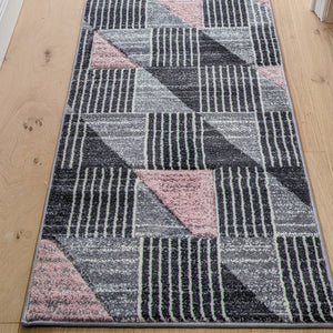 Pink And Grey Triangles Hall Runner Rug - Boston