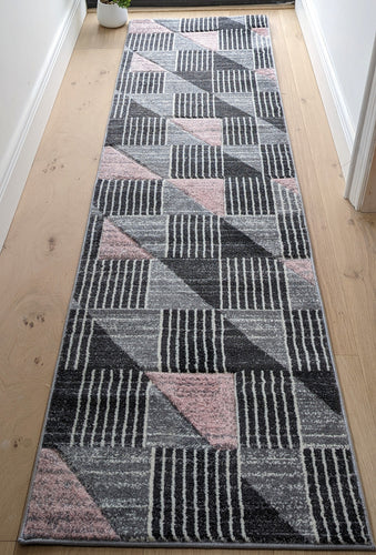 Pink And Grey Triangles Hall Runner Rug - Boston