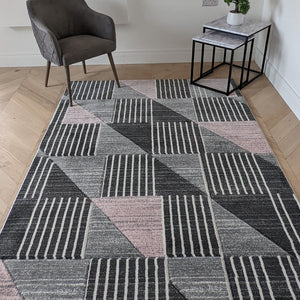 Pink And Grey Triangles Hall Runner Rug - Boston