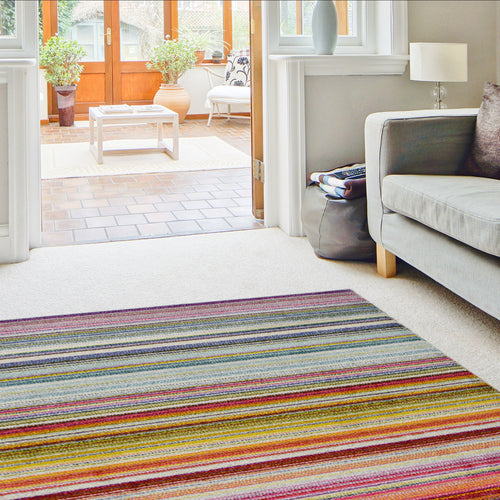 Multicoloured Wool Look Striped Living Room Rug - Perth