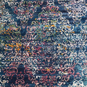 Navy Blue Damask Living Room Rug - Capella