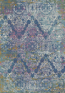 Navy Blue Damask Living Room Rug - Capella