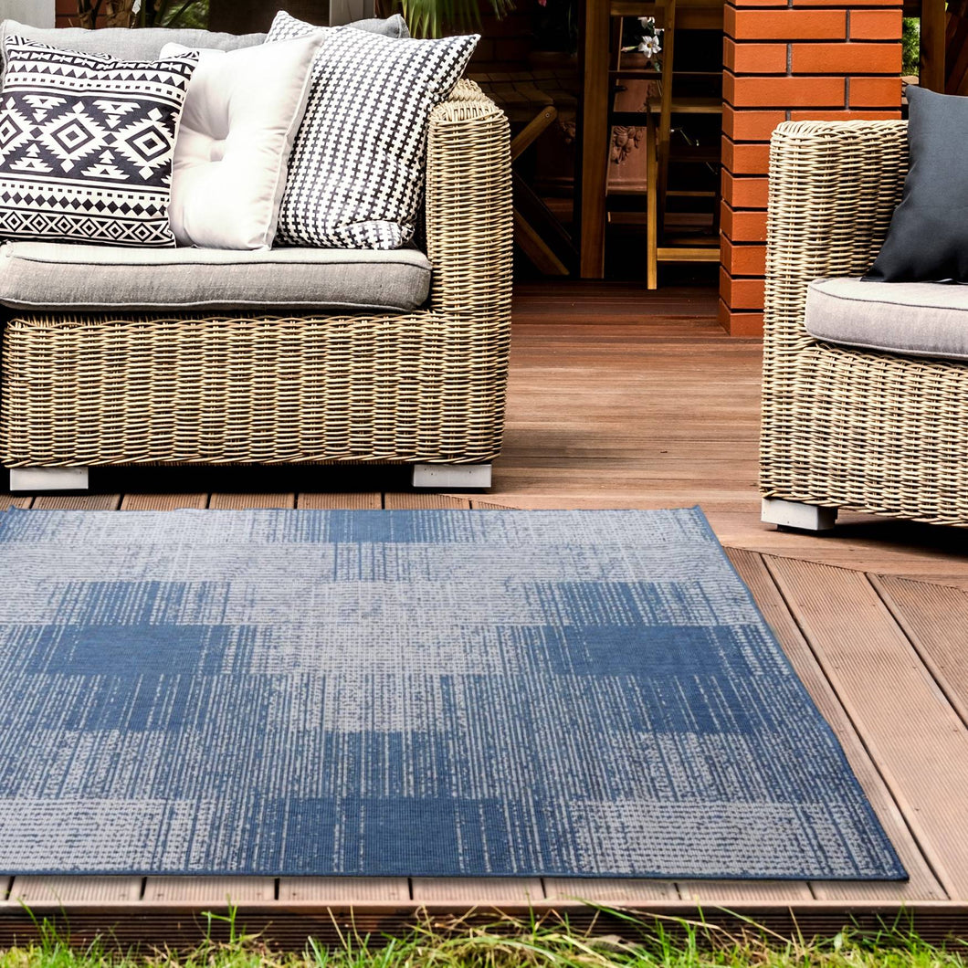 Blue Patchwork Reversible Outdoor Rug - Capri