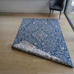 Blue and White Reversible Floral Outdoor Rug - Capri