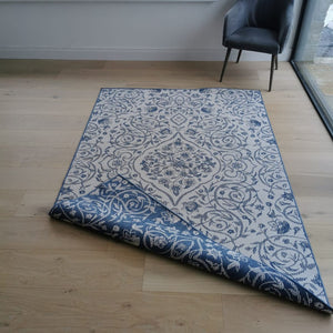 Blue and White Reversible Floral Outdoor Rug - Capri