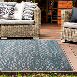 Green and Ivory Distressed Reversible Trellis Outdoor Rug - Capri