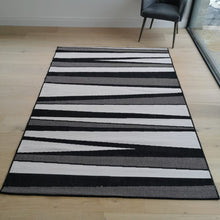 Load image into Gallery viewer, Black and Grey Reversible Striped Outdoor Rug - Capri