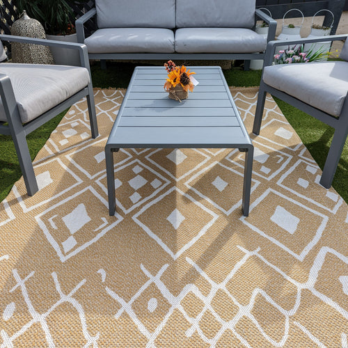 Gold Fringed Flatweave Outdoor Garden Rug - Casa