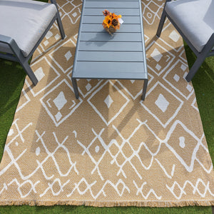 Gold Fringed Flatweave Outdoor Garden Rug - Casa