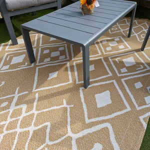Gold Fringed Flatweave Outdoor Garden Rug - Casa