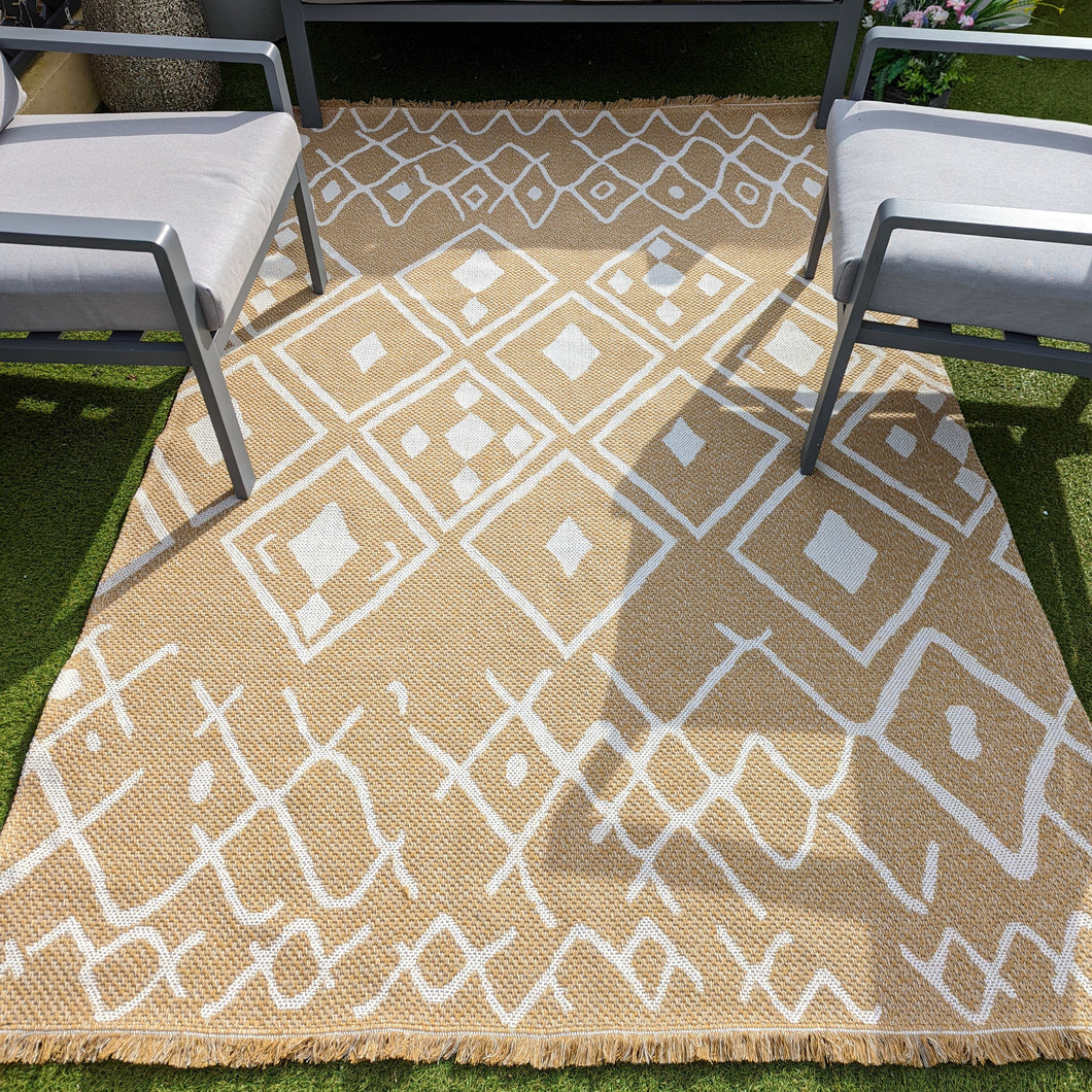 Gold Fringed Flatweave Outdoor Garden Rug - Casa