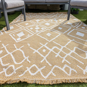 Gold Fringed Flatweave Outdoor Garden Rug - Casa