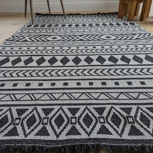 Dark Grey Fringed Scandi Flatweave Outdoor Rug - Casa