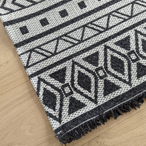Dark Grey Fringed Scandi Flatweave Outdoor Rug - Casa