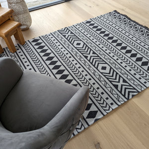 Dark Grey Fringed Scandi Flatweave Outdoor Rug - Casa
