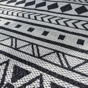 Dark Grey Fringed Scandi Flatweave Outdoor Rug - Casa