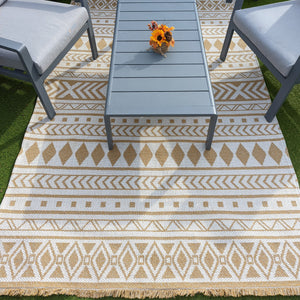 Yellow Fringed Scandi Flatweave Outdoor Rug - Casa