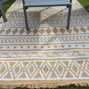 Yellow Fringed Scandi Flatweave Outdoor Rug - Casa