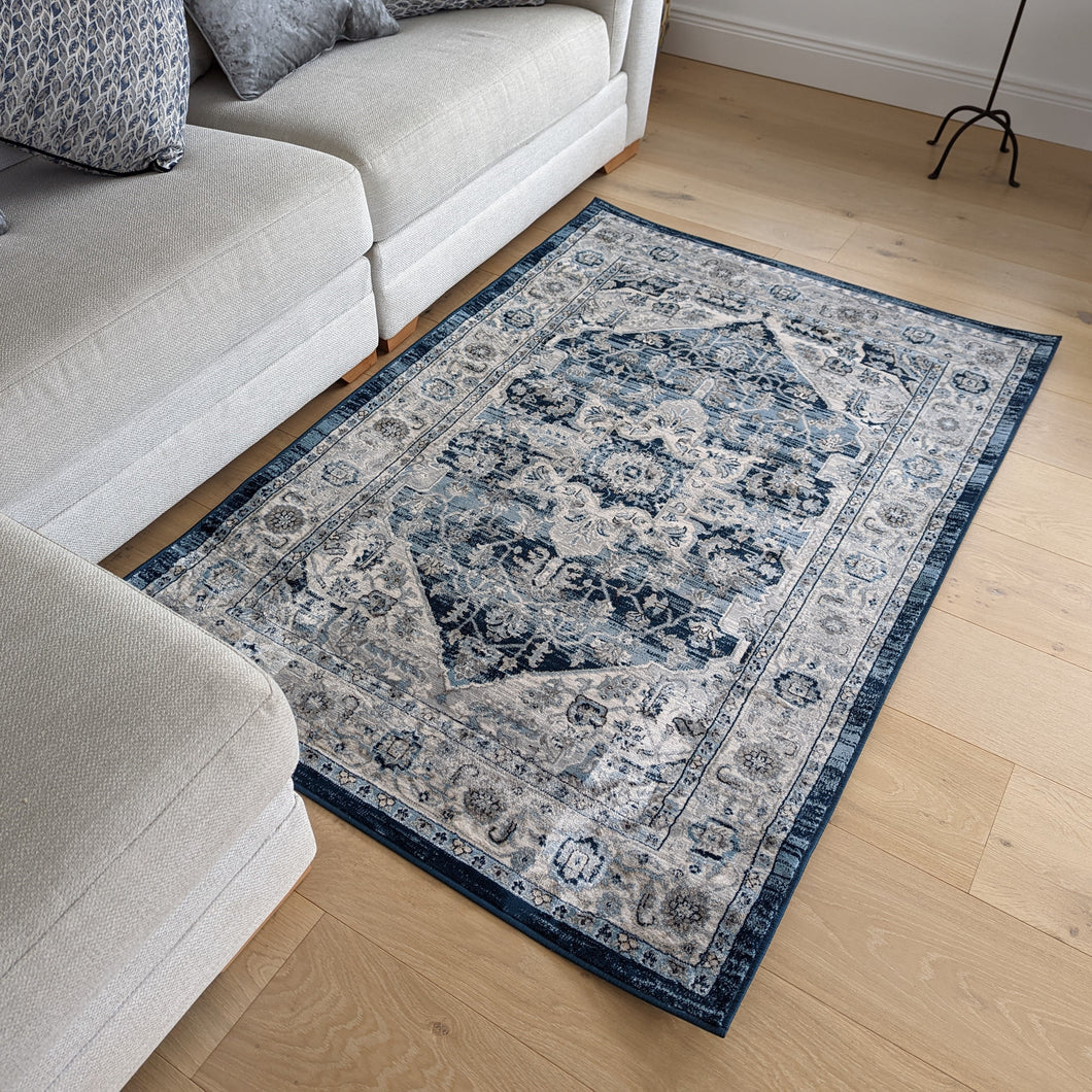 Distressed Blue Vintage Flatweave Living Room Rug - Denver