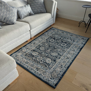 Traditional Dark Blue Vintage Living Room Rug - Denver