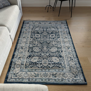 Traditional Dark Blue Vintage Living Room Rug - Denver