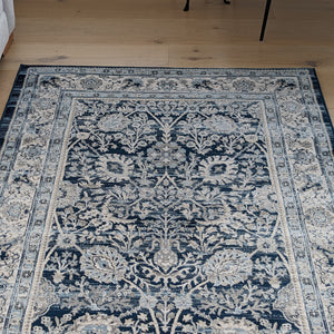 Traditional Dark Blue Vintage Living Room Rug - Denver