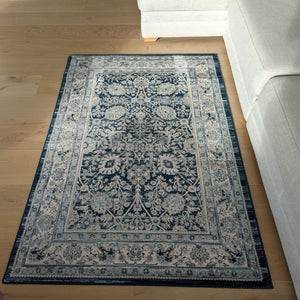 Traditional Dark Blue Vintage Living Room Rug - Denver