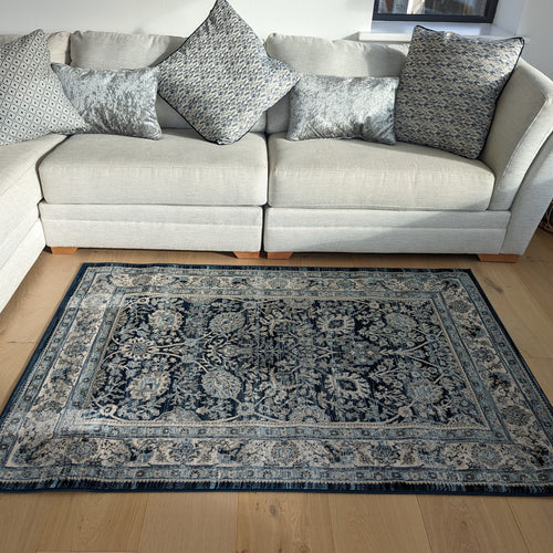 Traditional Dark Blue Vintage Living Room Rug - Denver