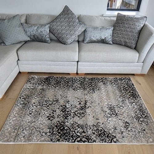 Dark Grey and Silver Vintage Area Rug - Denver