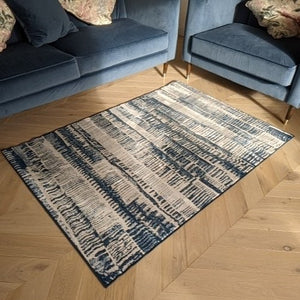 Dark Blue Distresssed Scandi Living Room Rug - Denver
