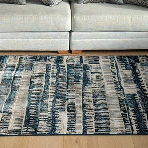 Dark Blue Distresssed Scandi Living Room Rug - Denver