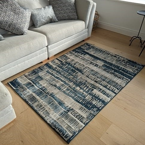 Dark Blue Distresssed Scandi Living Room Rug - Denver