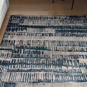 Dark Blue Distresssed Scandi Living Room Rug - Denver