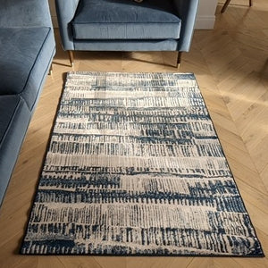Dark Blue Distresssed Scandi Living Room Rug - Denver