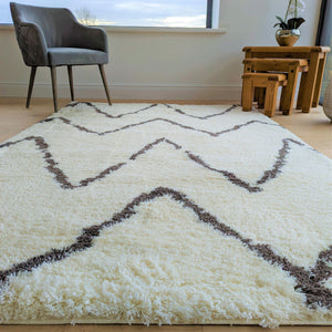 Ivory Chevron Scandi Shaggy Rugs - Alaska