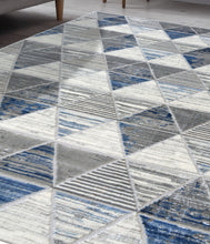 Load image into Gallery viewer, Blue Carved High Shine Geometric Rug - Holm