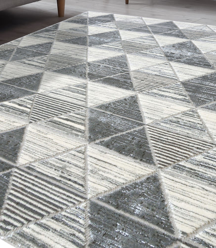 Grey Carved High Shine Geometric Rug - Holm