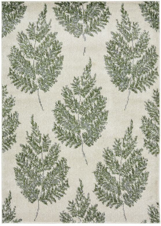 Ivory and Green Scandi Living Room Rug - Perth