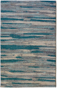 Blue Wool Look Abstract Living Room Rug - Perth