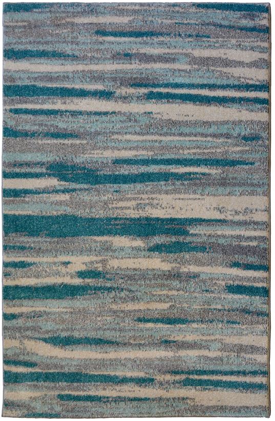 Blue Wool Look Abstract Living Room Rug - Perth