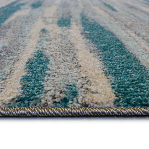 Blue Wool Look Abstract Living Room Rug - Perth