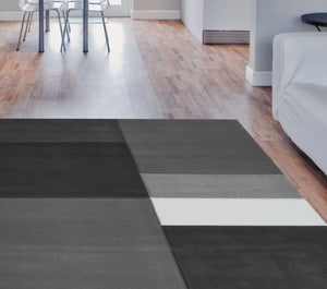 Grey Carved Patchwork Living Room Rug - Mora