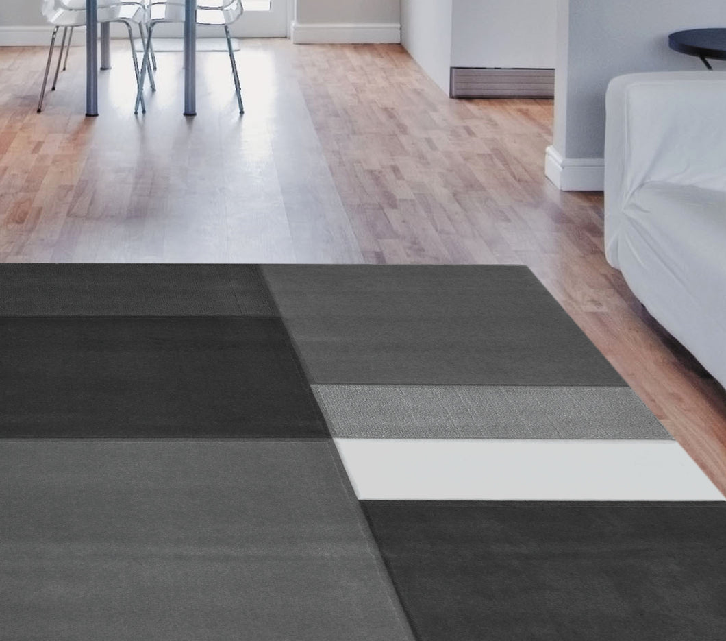 Grey Carved Patchwork Living Room Rug - Mora
