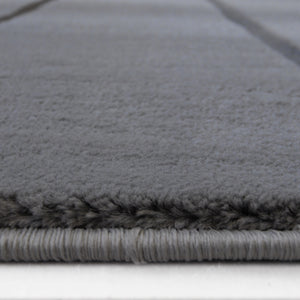 Grey Carved Geometric Living Room Rug - Mora