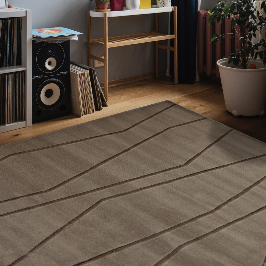 Brown Carved Geometric Living Room Rug - Mora