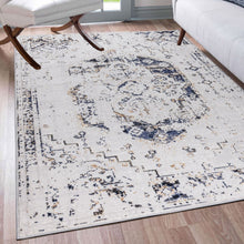 Load image into Gallery viewer, Navy Distressed Traditional Medallion Area Rug - Monalisa