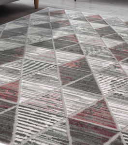 Pink and Grey Carved High Shine Living Room Rug - Holm