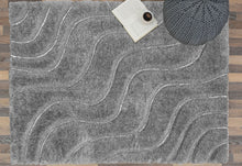 Load image into Gallery viewer, Grey Carved Striped Washable Shaggy Rug - Kasta